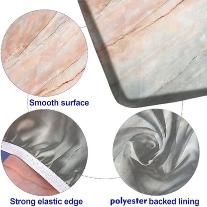 Marble Picnic Table and Bench Fitted Tablecloth Cover, Peach Grey Onyx Stone Elastic Edge Fitted Tablecloth Set for Outdoor, Park, Patio, Camping Use, Pink, 72x28 in