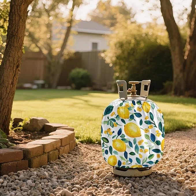 Watercolor Lemon Propane Tank Cover Fits Standard 20 lb Tank Cylinde Travel Trailer Propane Covers with Elastic Slip in Gas Cover Water & Wear-Resistant for Outdoor and Indoor Use