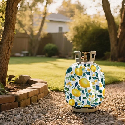 Watercolor Lemon Propane Tank Cover Fits Standard 20 lb Tank Cylinde Travel Trailer Propane Covers with Elastic Slip in Gas Cover Water & Wear-Resistant for Outdoor and Indoor Use