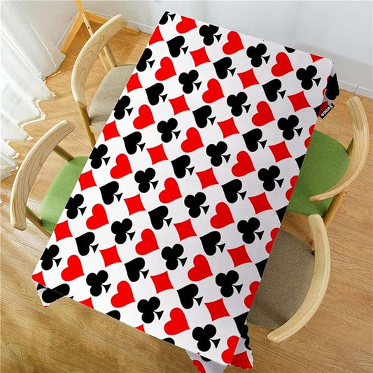 Swono Decorative Rectangle Table Cloth Card Game Symbol, Funny Diamond Shapes Hearts Spades Poker Polyester Tablecloth Kitchen Table Cover for Dining BBQ Picnic Coffee Table 50x72, 4-6 Seats