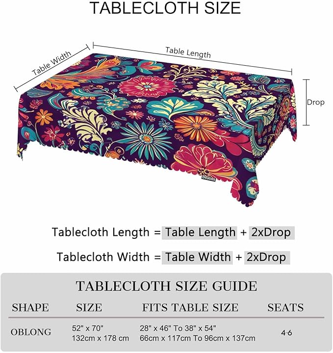 Rectangle Tablecloth Paisley Floral,Colorful Geometric Paisley Flowers BBQ Table Cloth Coffee Table Cover 52x70 Inch Tablecloths for Home Canteen Dining Kitchen Outdoor