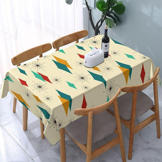 Mid Century Modern Decor Tablecloth Washable Waterproof Retro Table Cover for Kitchen Dining Room Picnic Party BBQ Wedding, Yellow Rectangle Table Cloth 54x72 Inches