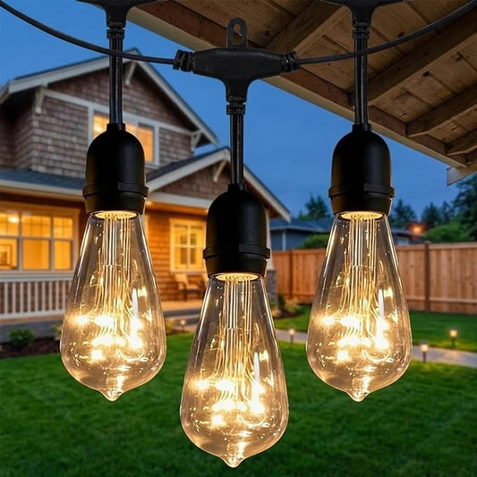 Afirst Outdoor String Lights Weatherproof Connectable LED Edison String Lights, Black Cord with Clear Plastic Bulbs, Starry Theme