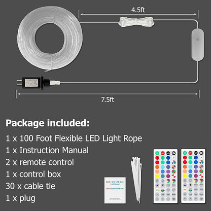 100ft Rope Lights for Outside, IP68 Waterproof Dimmable Outdoor String Lights with 2 Rmote 25 Colors 149 Modes, RGB Warm White Twincle &Chasing LED Fairy Light Strip for Christmas Decor Indoor Bedroom