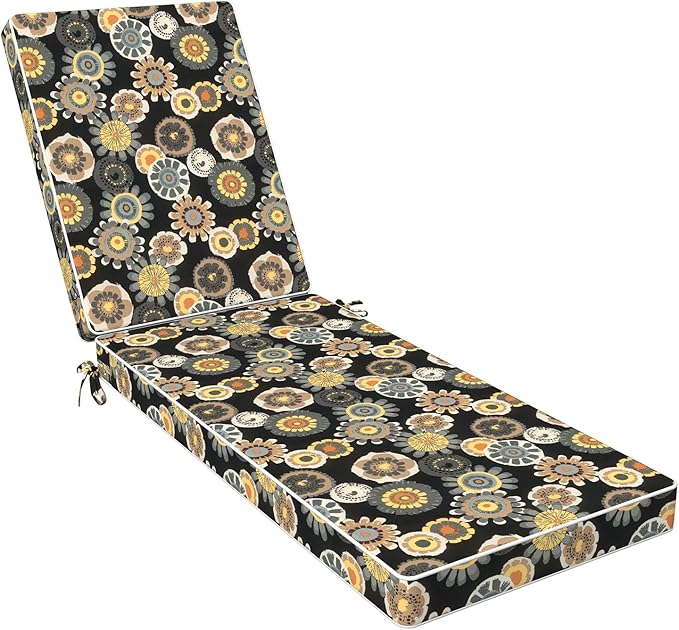 LVTXIII Outdoor Chaise Lounge Cushion 72x21x3 Inch, Water-Repellent Patio Seat Cushion with Ties & Hidden Zipper, Thick Foam Pad for Lawn Chair, Poolside, Patio Furniture, Black Yellow Crosby