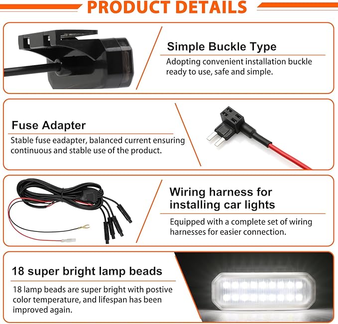 4PCS LED Grille Lights White，Universal Clip-On Car Front,IP66 Smoked Lens,Compatible with Jeep Wrangler,Ford F150,Dodge Ram 1500,Toyota Tacoma