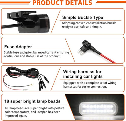 4PCS LED Grille Lights White，Universal Clip-On Car Front,IP66 Smoked Lens,Compatible with Jeep Wrangler,Ford F150,Dodge Ram 1500,Toyota Tacoma