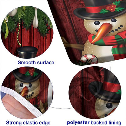 Christmas Picnic Table Cover with Bench Covers, Red Xmas Tree and Snowman Print Elastic Edged Table Cover, 72x28 Inch, Polyester Table Covers for Camping Patio & Picnic Use, Cream, 3 Pieces Set