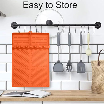 Silicone Griddle Tools Mat for Blackstone, Spatula Rest with Drip Pad, Grill Side Shelf Mat for Blackstone, Silicone Utensil Rest/Holder for BBQ Tools (Orange 2 Pack)