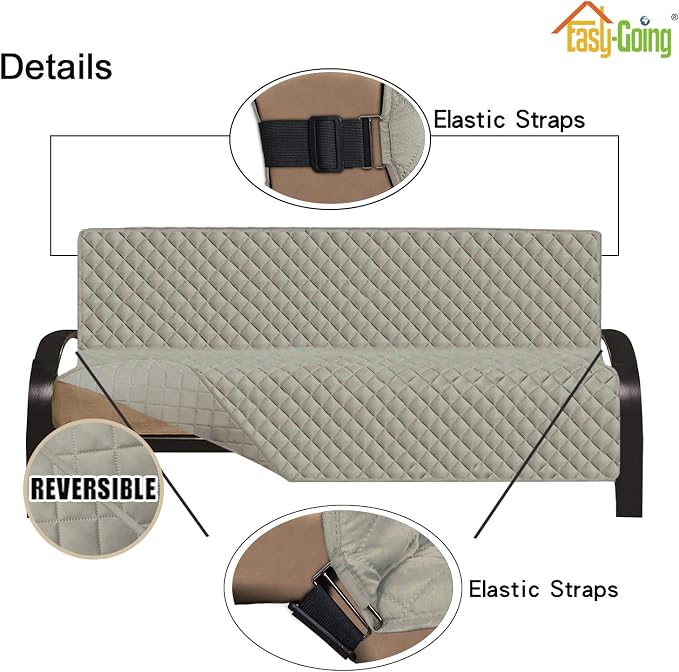 Easy-Going Reversible Couch Cover, Large Futon Sofa, Beige/Beige | Machine Washable Slipcover For Dogs, Water Resistant Furniture Mat For Living Room, Non-Slip Sofa Cover, Pet Friendly