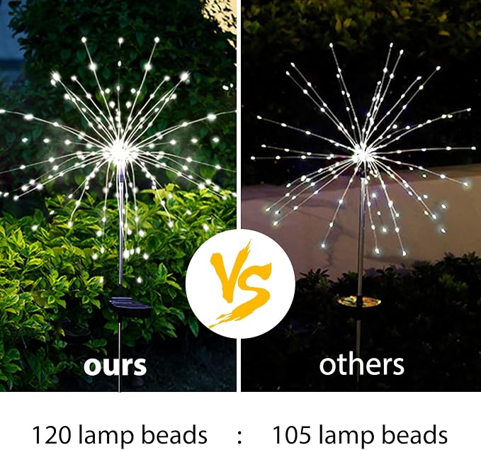 Christmas Solar Garden Firework Lights Outdoor Waterproof, 6 Pack Solar Powered Art Stake Twinkle Lighting for Outside Decor, 120 LED Sparklers String Lights for Yard Pathway Decorations (White)