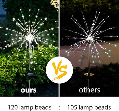 Christmas Solar Garden Firework Lights Outdoor Waterproof, 6 Pack Solar Powered Art Stake Twinkle Lighting for Outside Decor, 120 LED Sparklers String Lights for Yard Pathway Decorations (White)