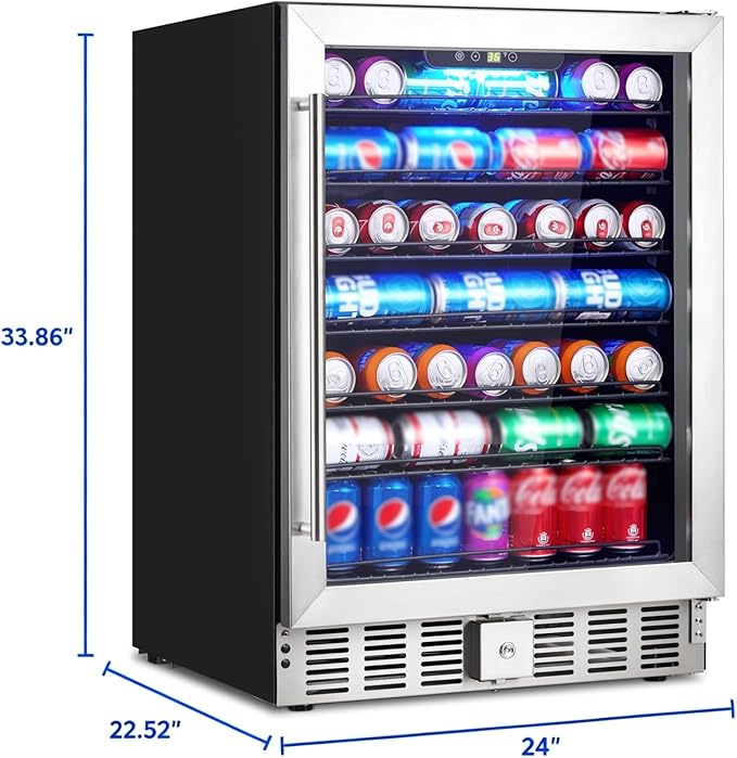 GarveeHome 24 in Beverage Refrigerator, 5.1 Cu.Ft Beverage Fridge, 166 Cans Capacity Drink Fridge with 36～60°F Adjustable Digital Temperature Control Compressor and Safety Lock