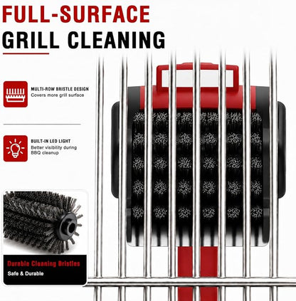 Electric Grill Brush, Rechargeable BBQ Grill Brush with High-Torque Motor, LED Light, Dishwasher-Safe Stainless Steel Rotary Brush Head,150 Mins Runtime Grill Brush for Outdoor Grill