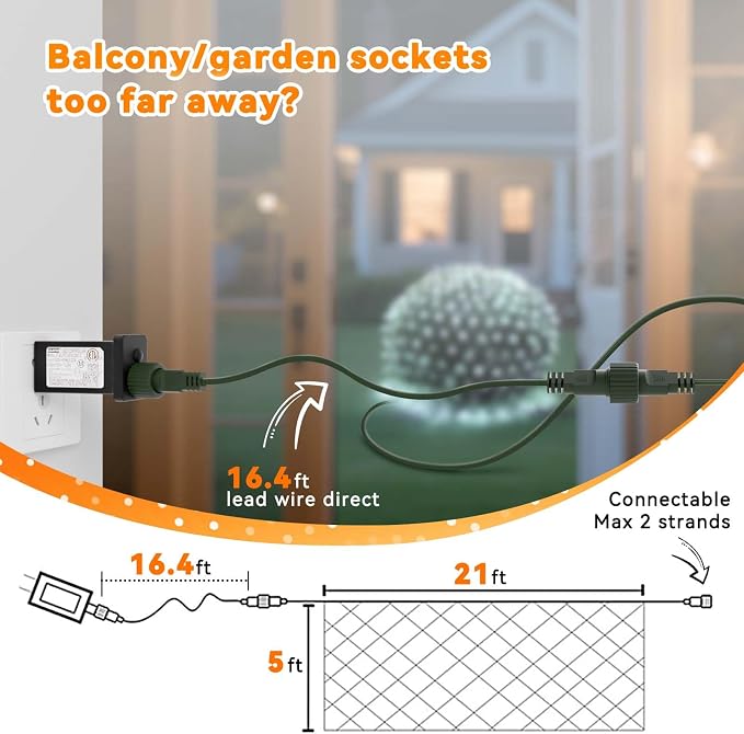 LitHome 21FT x 5FT Christmas Net Lights Outdoor Mesh Lights Connectable | 8 Modes 360 LED Cool White Net Light Green Wire, Waterproof Giant Christmas Mesh Light for Bushes Garden Yard Party Decor