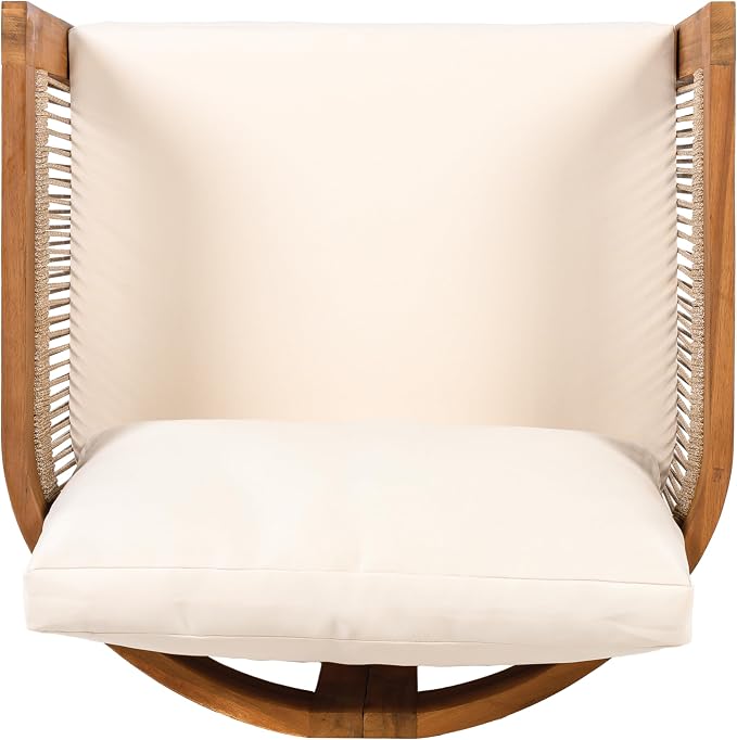Christopher Knight Home Dora Set of 2 Patio Club Chair with Cushions, Acacia Wood Lounge Chair Outdoor, Woven Accents, Curved Design Side Chair for Balcony Backyard Garden Poolside, Beige + Teak