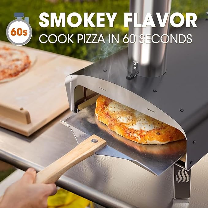 Mimiuo 12" Wood Pellet Pizza Oven Outdoor 35 Lbs – 60 Sec Bake, Stone/Peel | Heavy Duty, Portable, Complete Baking Tool with Stone, Peel & Cover, Easy Operation, for Backyard Party Outside Camping