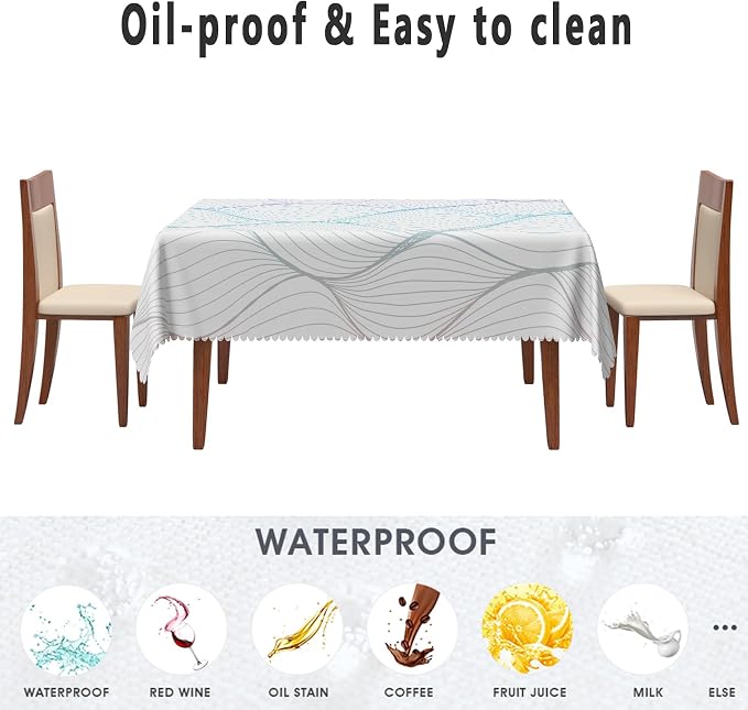 Blue Violet Striped Tablecloth Waterproof Abstract Modern Wave Stripes Washable Wrinkle Free Spill Proof Decorative Table Cover for Dining Table Farmhouse Kitchen Restaurant 60x120 Inch