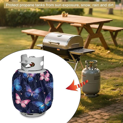 Propane Tank Covers 20lb Retro Outdoor Heavy Duty Waterproof Windproof Gas Tank Cylinder Cover with Elastic Brand, Dress up Your Gas Grill Butterfly
