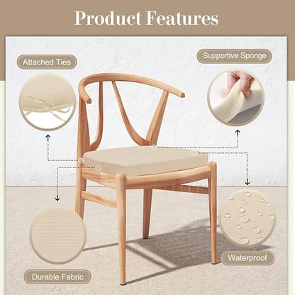 Cozyide Outdoor Chair Cushions, Waterproof Patio Seat Cushions with Adjustable Straps, Round Corner Patio Chair Cushions for Garden, Beige, 17x16x2 Inch (Pack of 2)