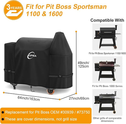 600D Pellet Grill Cover for Pit Boss Sportsman 1100 & 1600, and Mahogany 1000 Series, Waterproof BBQ Smoker Cover, UV Resistant, No Tear, No Fading