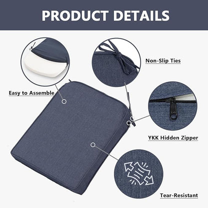Goodgoods 19.5 x 20 Outdoor Chair Cushions Set of 4, Fade-Resistant & Water-Resistant Patio Seat Cushion Pads with Ties, 30D High-Resilience Foam for Dining Room Kitchen Chairs, Sky