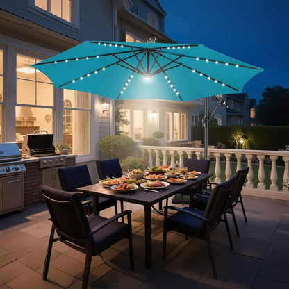 10 ft Solar Patio Umbrella Cantilever with Centre Light, Aqua Blue | 40 LED Lights, UV Protection, Large Offset Patio Umbrella Outdoor for Garden, Deck, Backyard, Pool, Porch, Provides Shade
