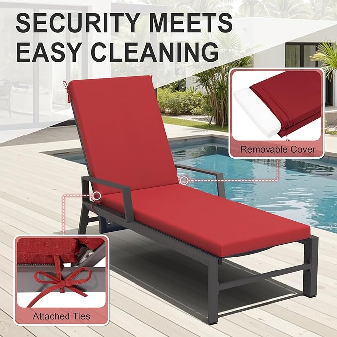Crestlive Products Outdoor Chaise Lounge Cushions Set of 2, Fade Resistant Water Resistant Lounge Chair Cushion, 72''L x 21''W, Chili