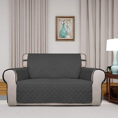 PureFit Reversible Quilted Couch Covers for Dogs Loveseat Sofa Cover 46.5” | Dark Gray/Beige, Water Resistant Couch Protector, Washable Pet Couch Cover with Non Slip and Elastic Straps For Kids