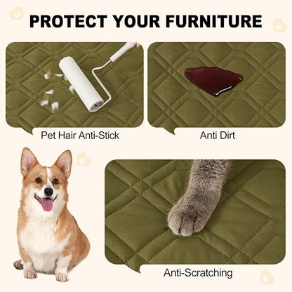 Smiry Reversible Waterproof Pet Couch Covers for Sofa | Washable Dog Couch Sofa Covers, Water Resistant Furniture Protector Slipcover, Geometric (82"x82", Green/Navy)