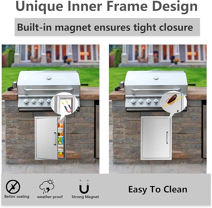 BBQ Access Door Stainless Steel,Overall-Size:20" by 27" Vertical Single Door Reversible Open Left or Right,Flush Mount for Outdoor Kitchen