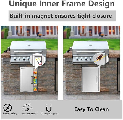BBQ Access Door Stainless Steel,Overall-Size:20" by 27" Vertical Single Door Reversible Open Left or Right,Flush Mount for Outdoor Kitchen