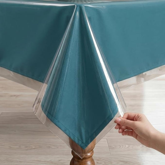 Romanstile 100% Waterproof Clear Plastic Tablecloth, Vinyl Rectangle PVC Table Cloths Protector Spill Oil Proof Wipe Clean Transparent Table Cover for Dining/Camping/Parties - 60 x 144, Crystal Clear