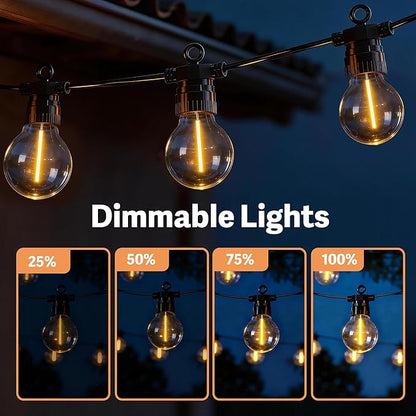 100FT Outdoor String Lights with Remote, 42 Dimmable Shatterproof LED G50 Bulbs, Waterproof Patio & Backyard Lights for Pergola, Deck, Garden, Bistro, Commercial Grade Hanging Lights