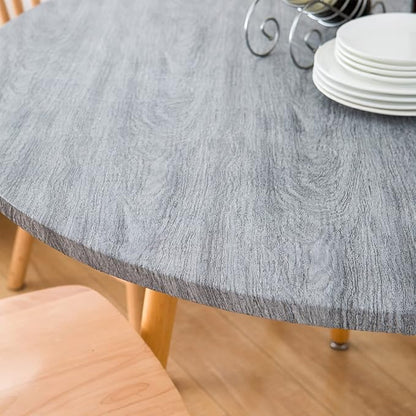 LIBERECOO Round Vinyl Fitted Tablecloth with Flannel Backing Elastic Edge Table Cover Waterproof Stain-Resistant Wipeable Tablecloths Fits 45-56" Round Tables