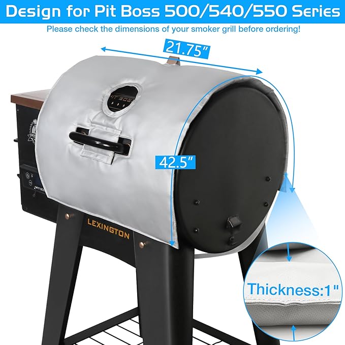 Lexington Insulated Cover for Pit Boss 500 Series Grill Thermal Insulation Blanket Navigator Sportsman 540 550 Wood Pellet Smoker Replacement Parts Pitboss PB500NX PB500SP PB550G Accessory