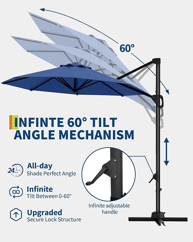 GarveeLife 10FT Patio Umbrella Outdoor Large Cantilever Umbrella Market Sun Shade Windproof Offset Umbrella with 360-Degree Rotation for Garden Deck Pool Patio