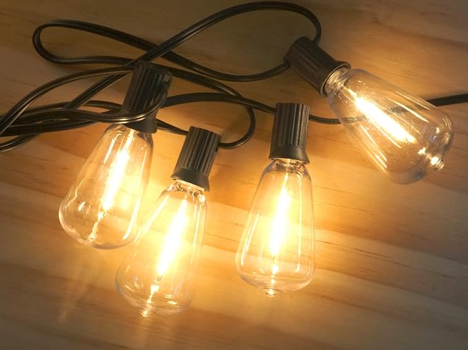 Outdoor String Lights 36ft with LED Filament Bulbs 30+2(Spare) Dimmable Shatterproof Waterproof, for Indoor/Outdoor Decoration and Lighting, Edison Vintage Style Warm 2200K