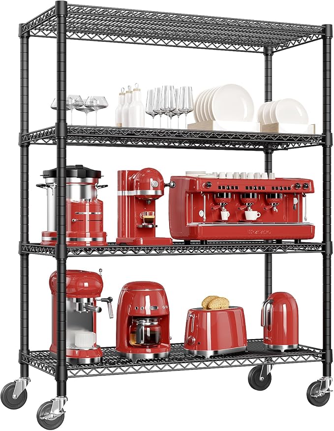 IZEUK Garage Shelving Wide Storage Shelves 4 Tier Metal Shelves 3200 LBS Heavy Duty Adjustable Utility Shelf Rack Black 23.6" D x 53.1" W x 73.6" H