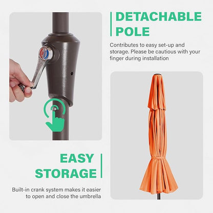 JEAREY 9' 2-Tiers Patio Umbrellas Outdoor Table Market Umbrella w/Push Button Tilt/Crank, 8 Sturdy Ribs, UV Protection Waterproof Sunproof(Orange)