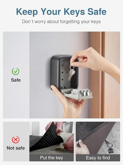 Puroma Security Key Lock Box, 4-Digit Combination Waterproof Key Storage Lockbox Wall Mount 5 Key Large Capacity for House, Special Car Key, ID Card (Black & Gray)