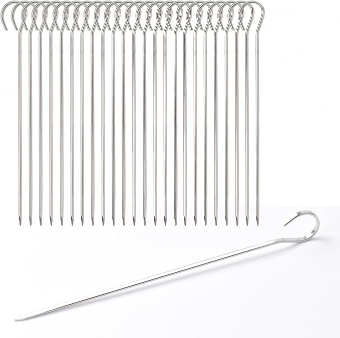 8 inch Flat Stainless Skewers, HONSHEN Mini Short Barbecue Needle Barbecue Skewers,Baking Rods,Air Fryer,Corn on The Grill.24 Pack (8 INCH Flat BBQ 24P)