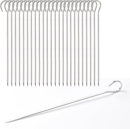 8 inch Flat Stainless Skewers, HONSHEN Mini Short Barbecue Needle Barbecue Skewers,Baking Rods,Air Fryer,Corn on The Grill.24 Pack (8 INCH Flat BBQ 24P)
