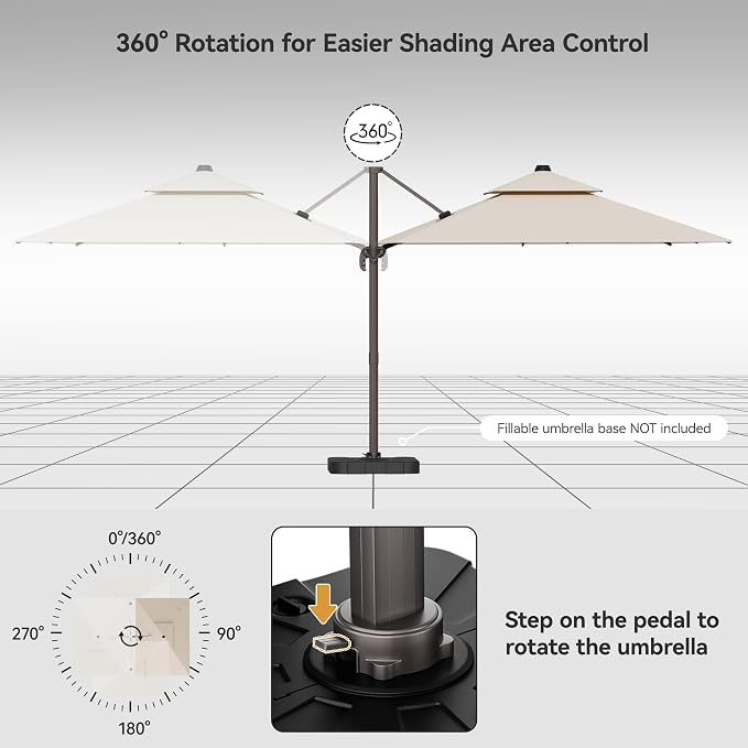 9x12FT Cantilever Patio Umbrella Heavy-Duty Aluminum | 360° Rotating Double Canopy Rectangular Offset Umbrella for Pool, Deck, Garden & Backyard, Beige