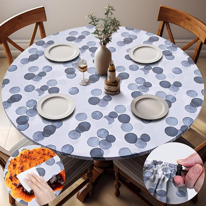 opstellen Round Fitted Tablecloth for 36-44" Table Country Modern Wipeable Indoor Outdoor Heavy Duty Summer Table Cover House Warming Gifts Kitchen Stuff First Apartment Items Festival Camping Gift