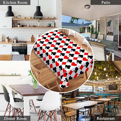 Swono Decorative Rectangle Table Cloth Card Game Symbol, Funny Diamond Shapes Hearts Spades Poker Polyester Tablecloth Kitchen Table Cover for Dining BBQ Picnic Coffee Table 50x72, 4-6 Seats