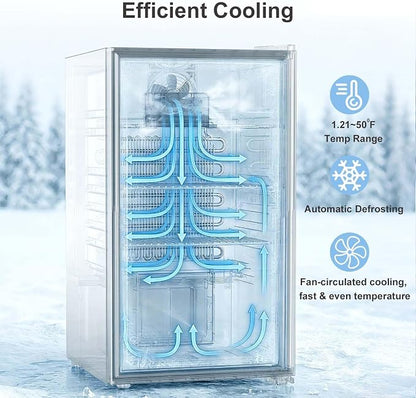 Antarctic Star Auto Defrost Beverage Refrigerator, 130 Can Mini Fridge with Glass Door &Adjustable Shelves, 21-50°F Temp Control,Beverage Cooler for Soda, Beer, Wine, Home Bar, Office, 3.2 Cu.Ft