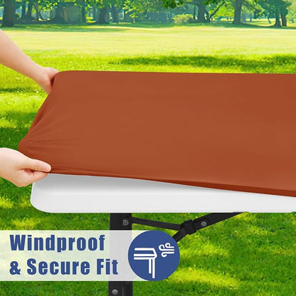 Moosfor Spandex 8 Foot Rectangle Table Cloth, Elastic Fitted Tablecloths for Picnic, Stretch Washable Patio Table Cover for Outdoor, Camping, Banquet and Parties (Terracotta, 30"x96")