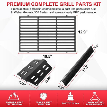 Grill Parts Kit for Weber Genesis 300 310 330 Grill Parts for Weber Genesis E330 E310 S310 S330 EP330 EP310 S320 E320 Grill Parts 7621 Flavorizer Bars 17.5", Genesis 7524 Grates, 7622 Heat Deflector