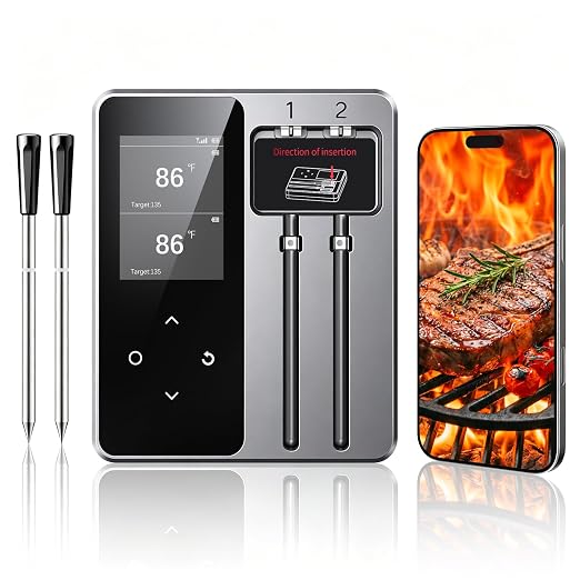 Smart Bluetooth Wireless Meat Thermometer with 6 Sensors,0.5S Instant Read | ±0.5°F digital thermometer, Standalone Base, APP Control & Real-Time Alert, 2 Ultra-Thin Probes for BBQ,Grill, Smoker,Oven